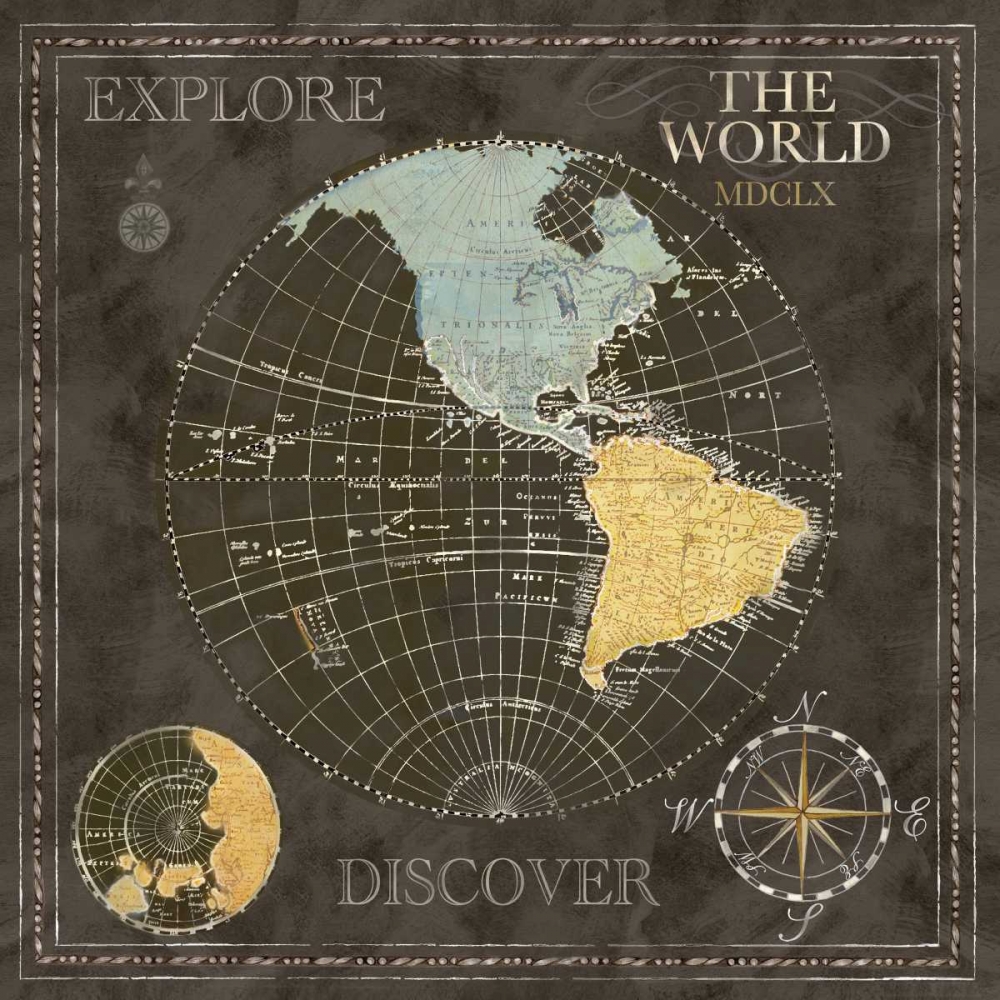 Old World Journey Map Black I art print by Cynthia Coulter for $57.95 CAD