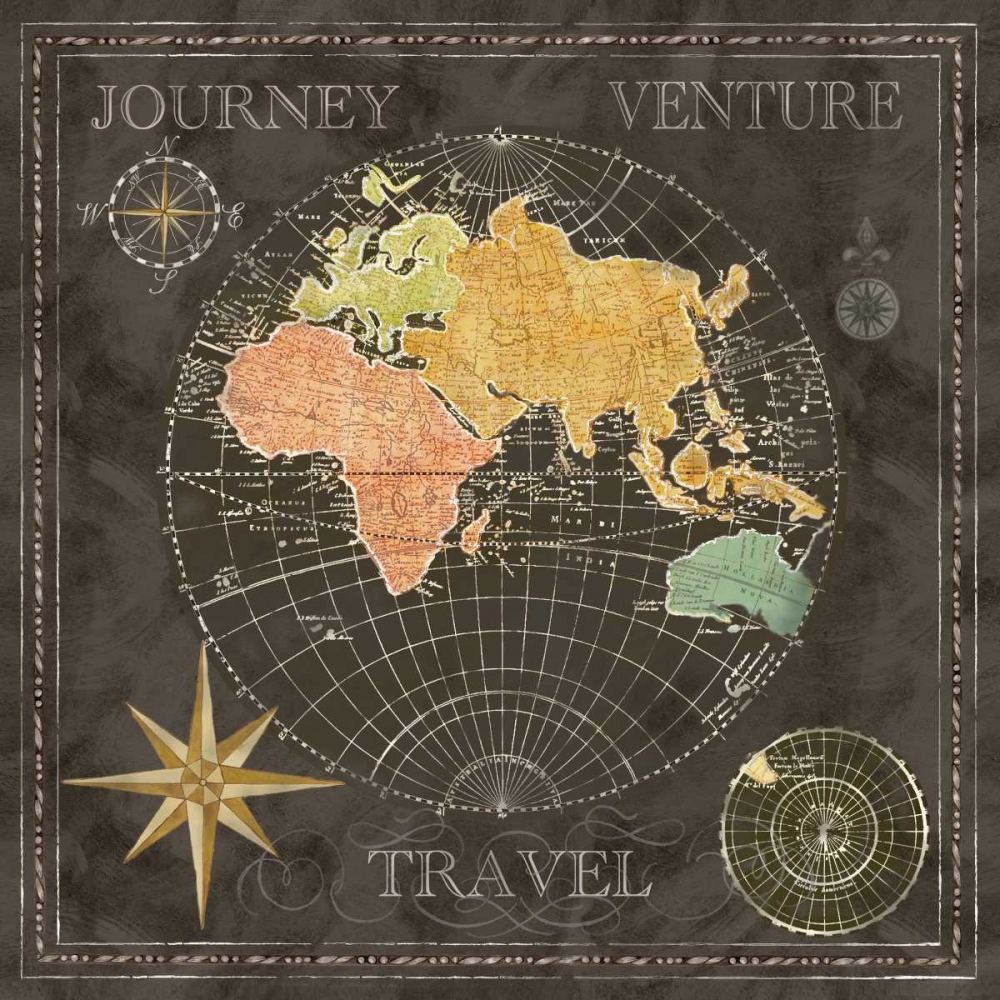 Old World Journey Map Black II art print by Cynthia Coulter for $57.95 CAD