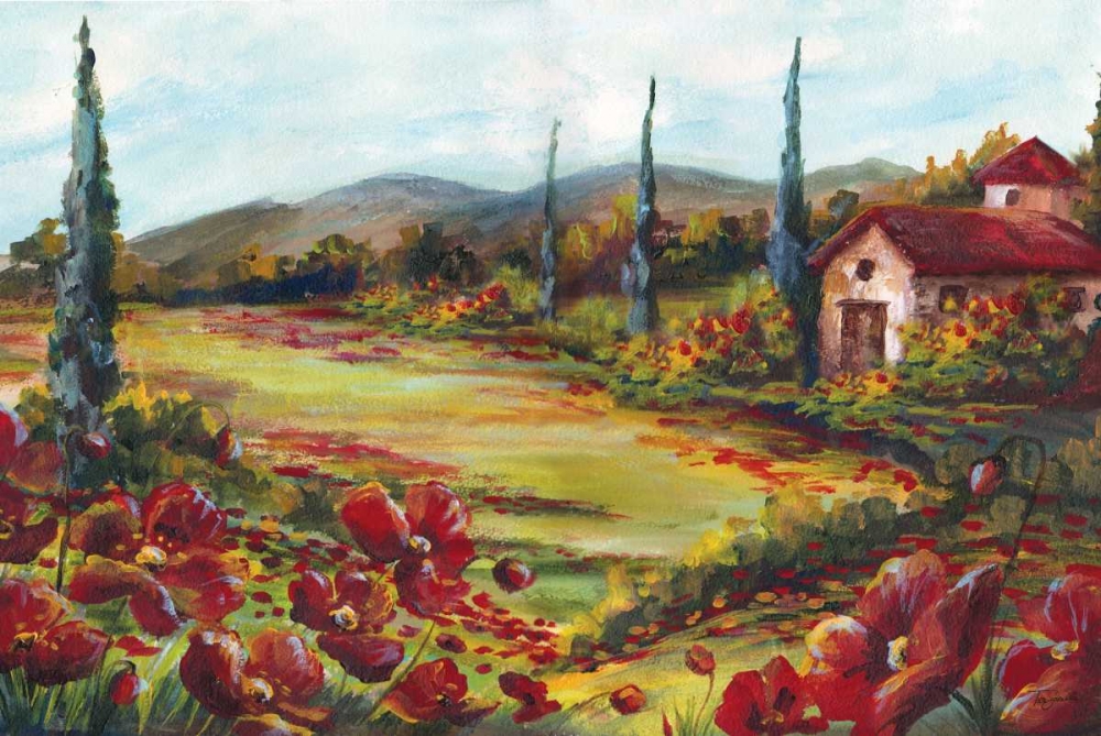 Tuscan Poppy Landscape art print by Tre Sorelle Studios for $57.95 CAD