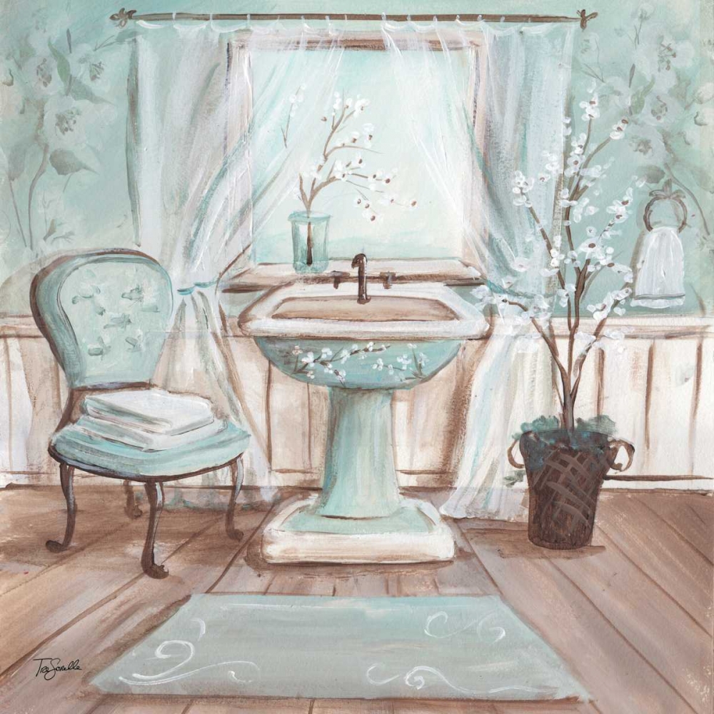 Aqua Blossom Bath I art print by Tre Sorelle Studios for $57.95 CAD
