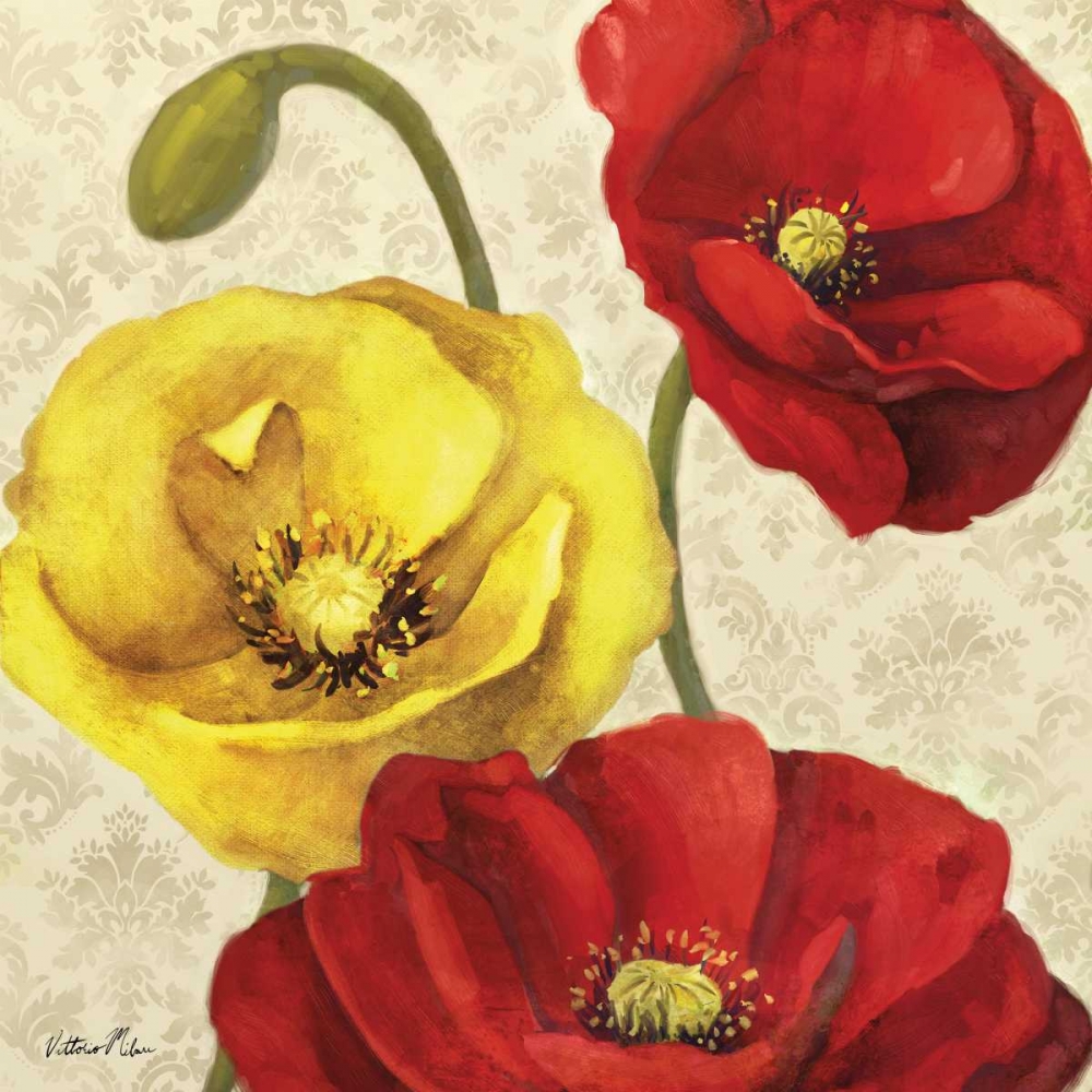 Red and Yellow Poppy Damask I art print by Vittorio Milan for $57.95 CAD