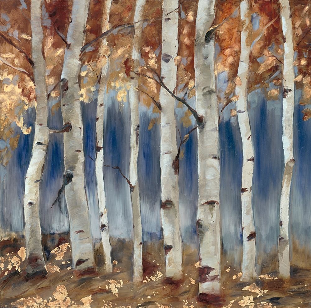 Copper and Blue Birch Trees, Square 1 art print by Laurel Lehman for $57.95 CAD