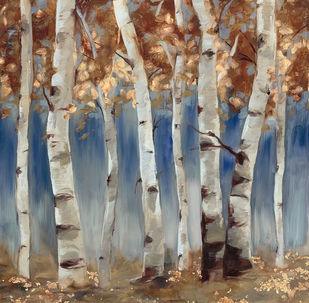 Copper and Blue Birch Trees, Square 2 art print by Laurel Lehman for $57.95 CAD