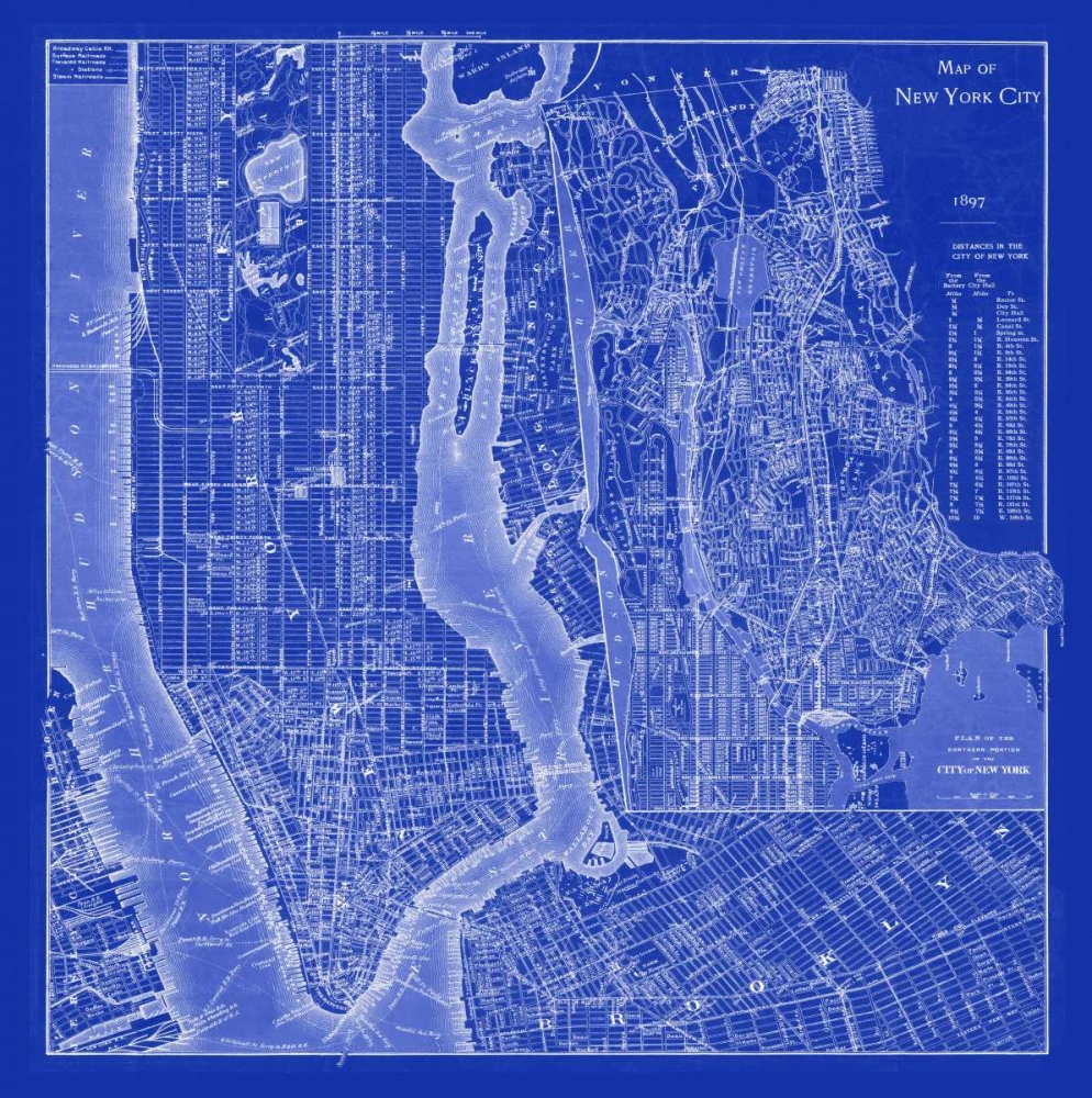 NYC Blueprint art print by Adam Shaw Cartography for $57.95 CAD