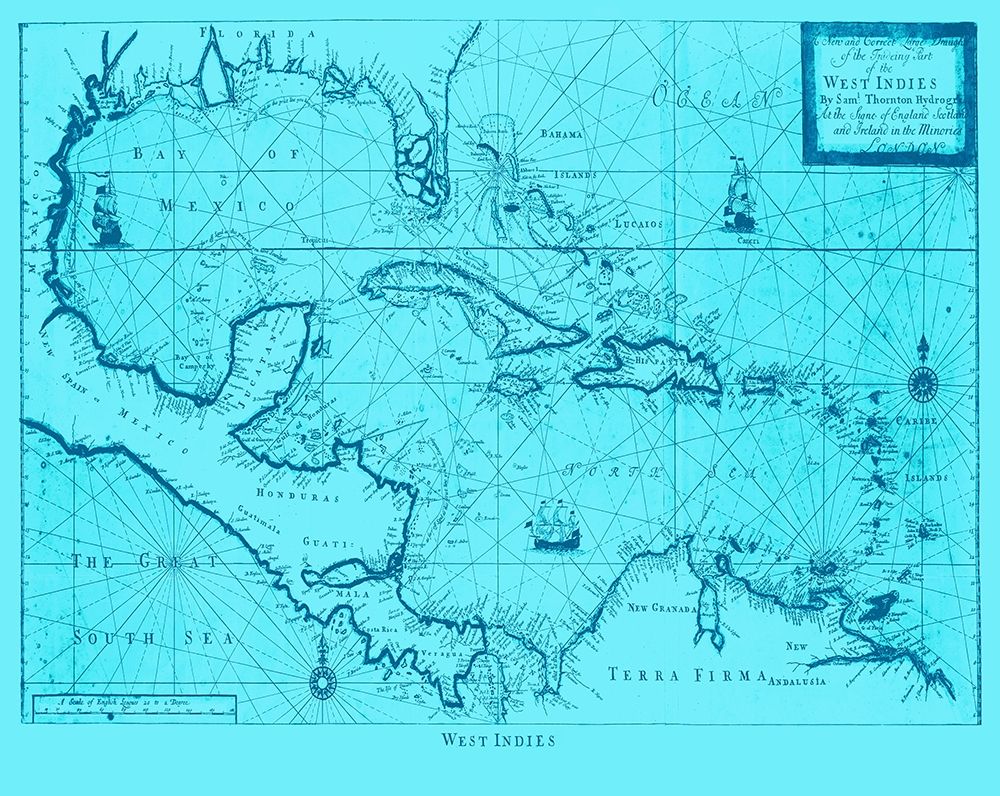 Blue West Indies art print by Adam Shaw Cartography for $57.95 CAD