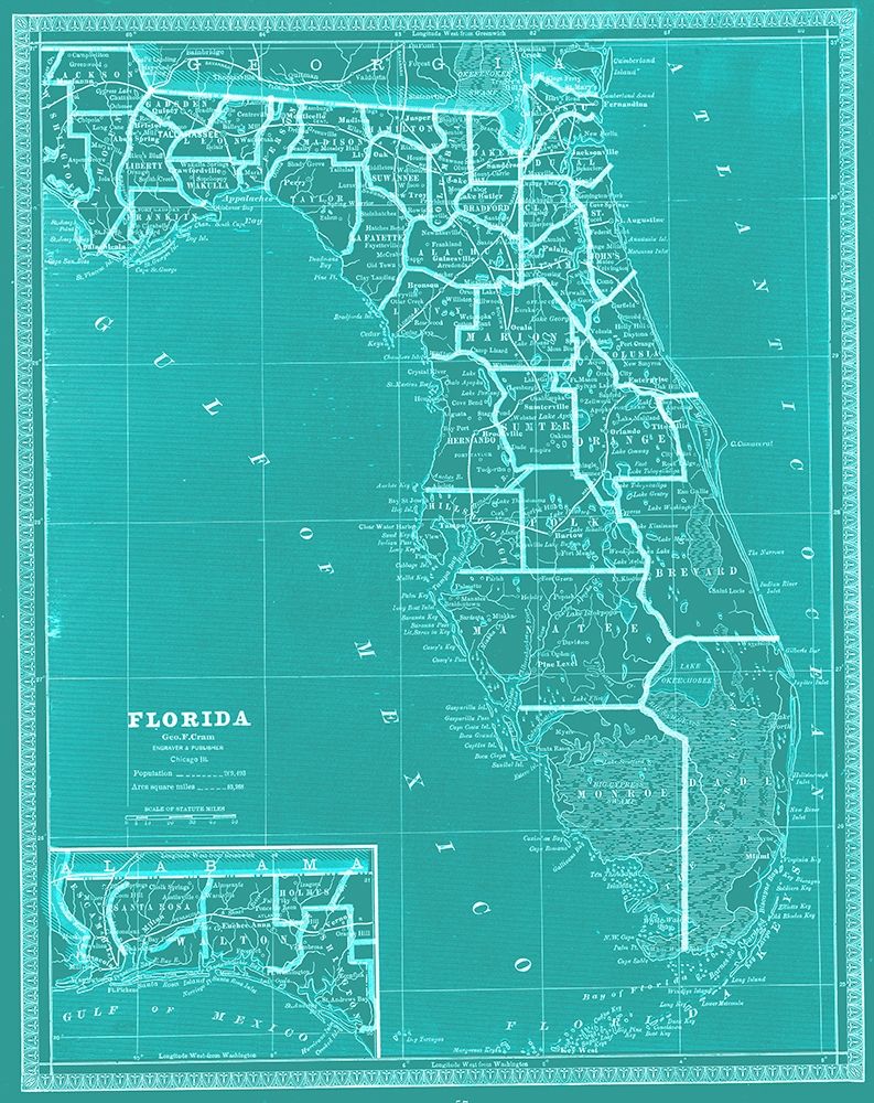 State of Florida Map art print by Adam Shaw Cartography for $57.95 CAD
