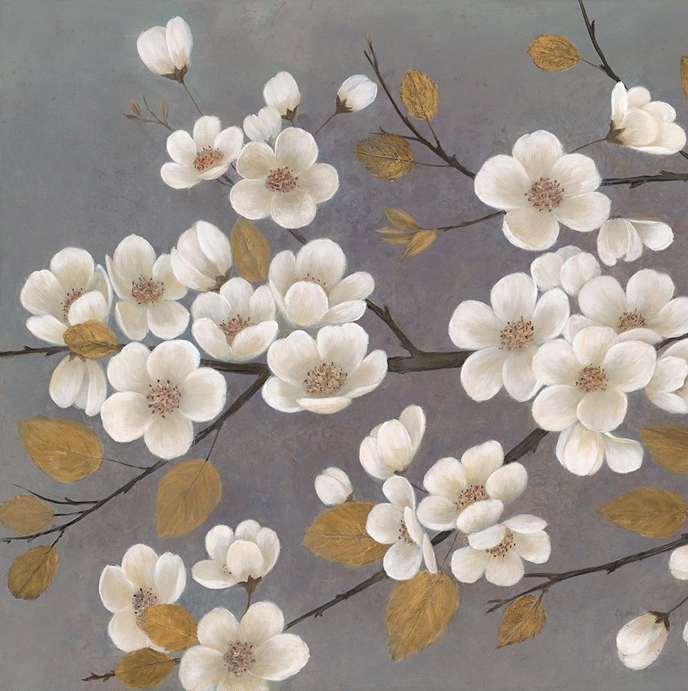 Gold Leaf Blossom Branch Square art print by Crystal Ng for $57.95 CAD