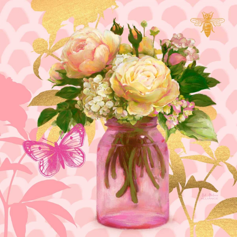 Pink Mason Jar Bouquet art print by Art Atelier Alliance for $57.95 CAD