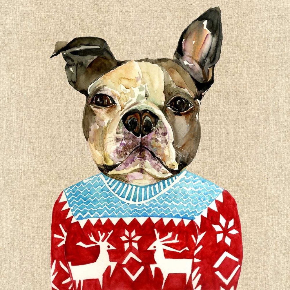 French Bulldog in a Red Sweater art print by Jin Jing for $57.95 CAD