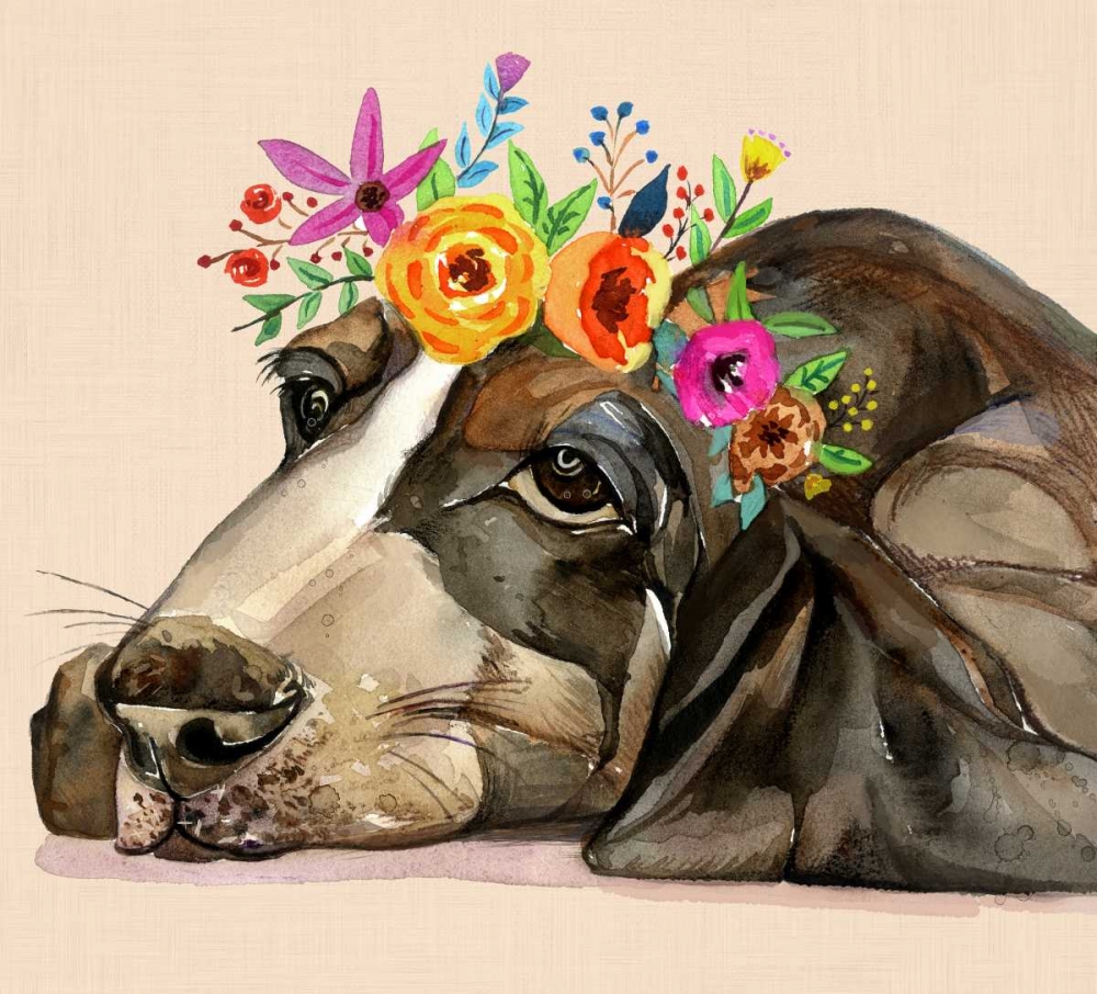 Dog With A Wreath Of Colorful Blossoms 11 art print by Jin Jing for $57.95 CAD