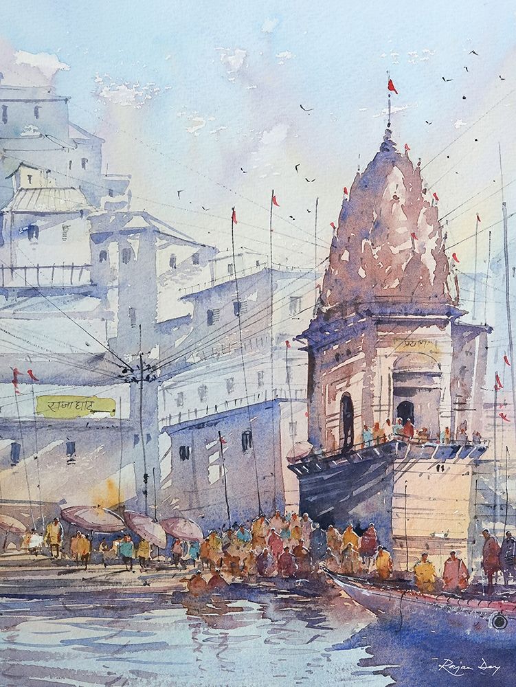 Varanashi Ghat, India art print by Rajan Dey for $57.95 CAD