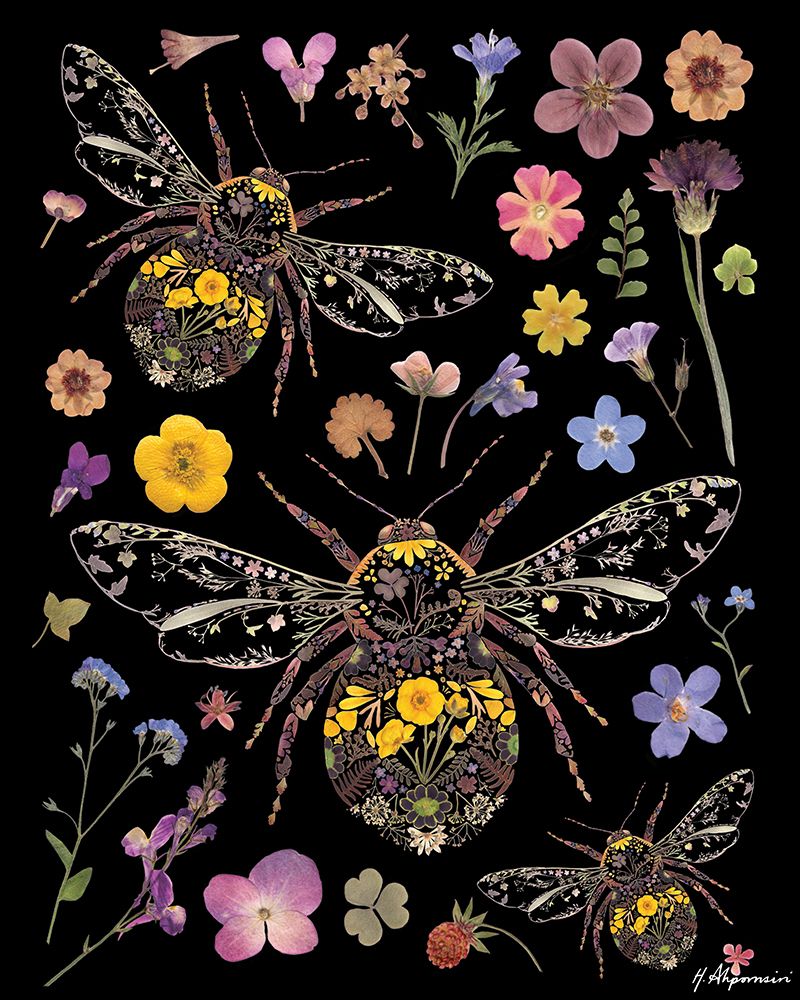 Floral Bumblebees art print by Helen Ahpornsiri for $57.95 CAD