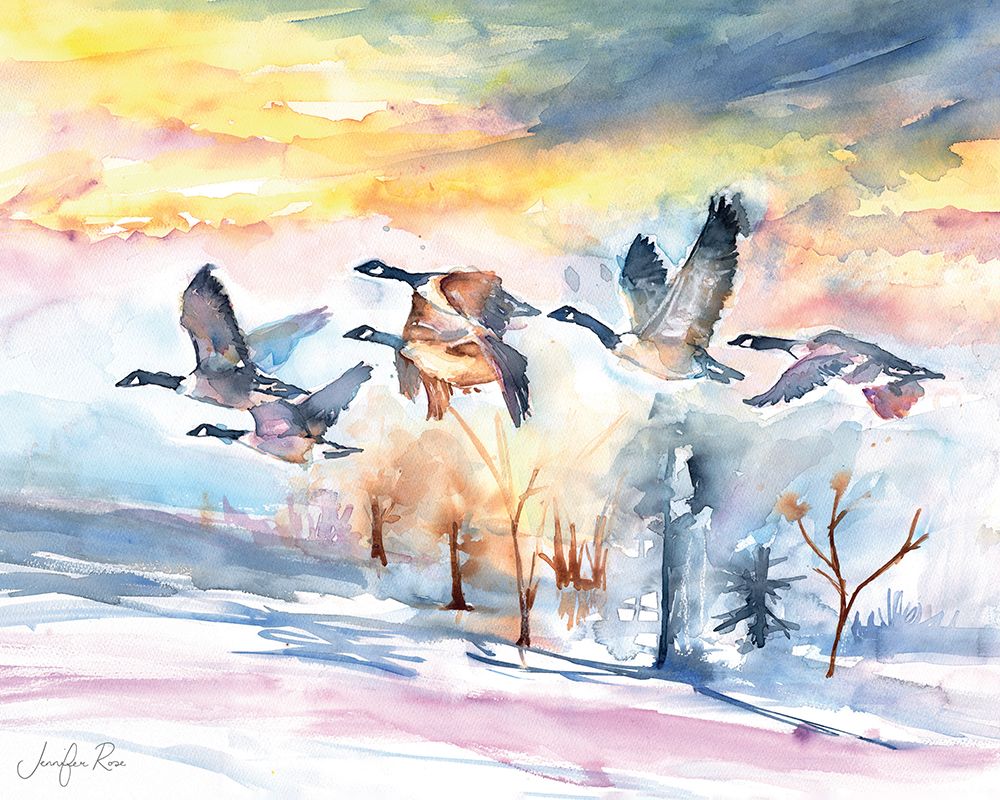 Geese Winter Sky art print by Jennifer Rose for $57.95 CAD