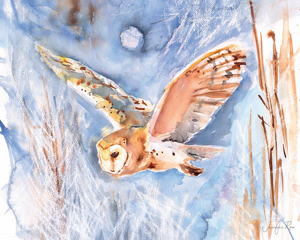 Barn Owl Winter Sky art print by Jennifer Rose for $57.95 CAD