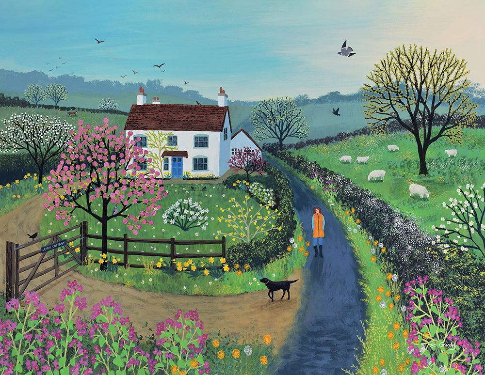 Walking Past April Cottage art print by Jo Grundy for $57.95 CAD