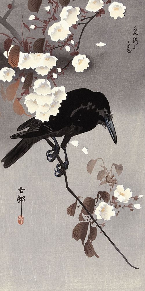 Crow on a Cherry Branch art print by Ohara Koson for $57.95 CAD