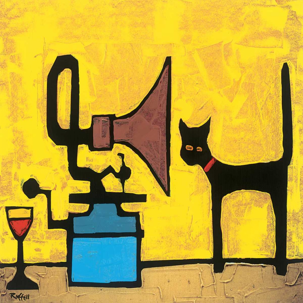 Cat and Gramophone art print by Colin Ruffell for $57.95 CAD