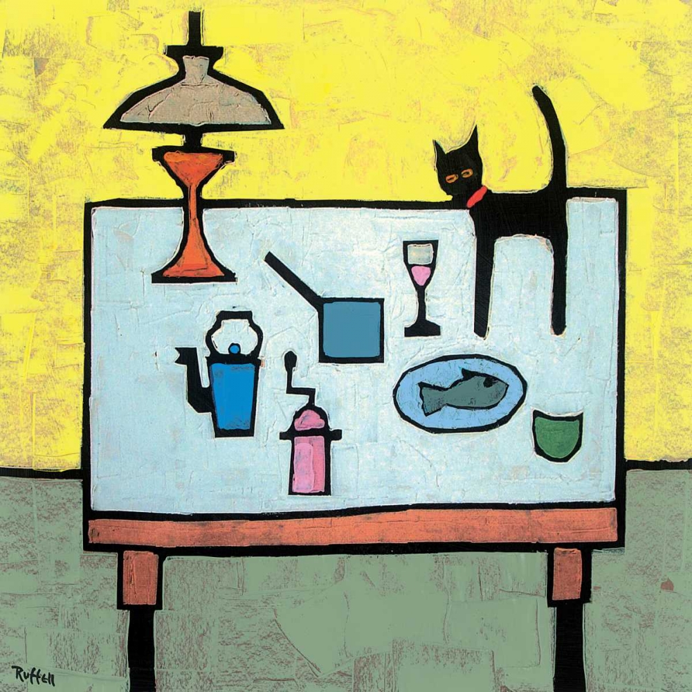 Cat and Fish Supper art print by Colin Ruffell for $57.95 CAD