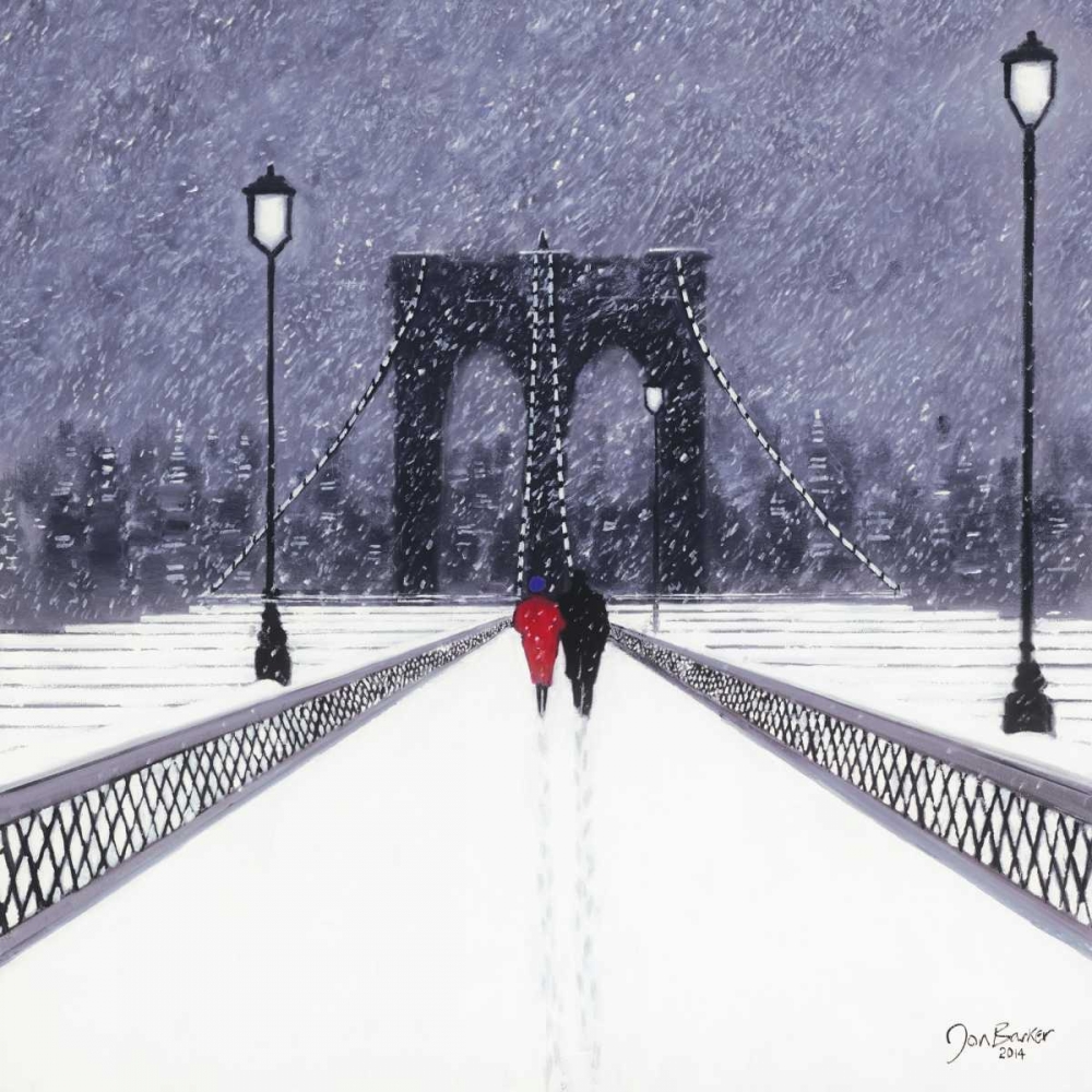 Nighttime Stroll Across Brooklyn Bridge - New York art print by Jon Barker for $57.95 CAD