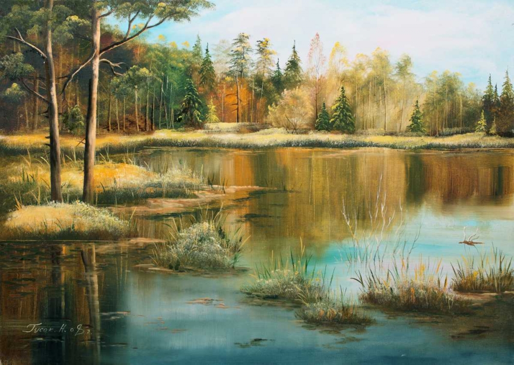 Oil forestlake II art print by Gusak Natalia for $57.95 CAD