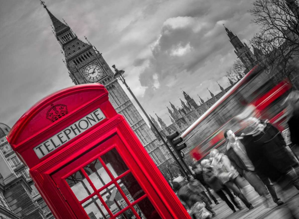 London Houses of Parliment telephone box and stormy clouds art print by Assaf Frank for $57.95 CAD