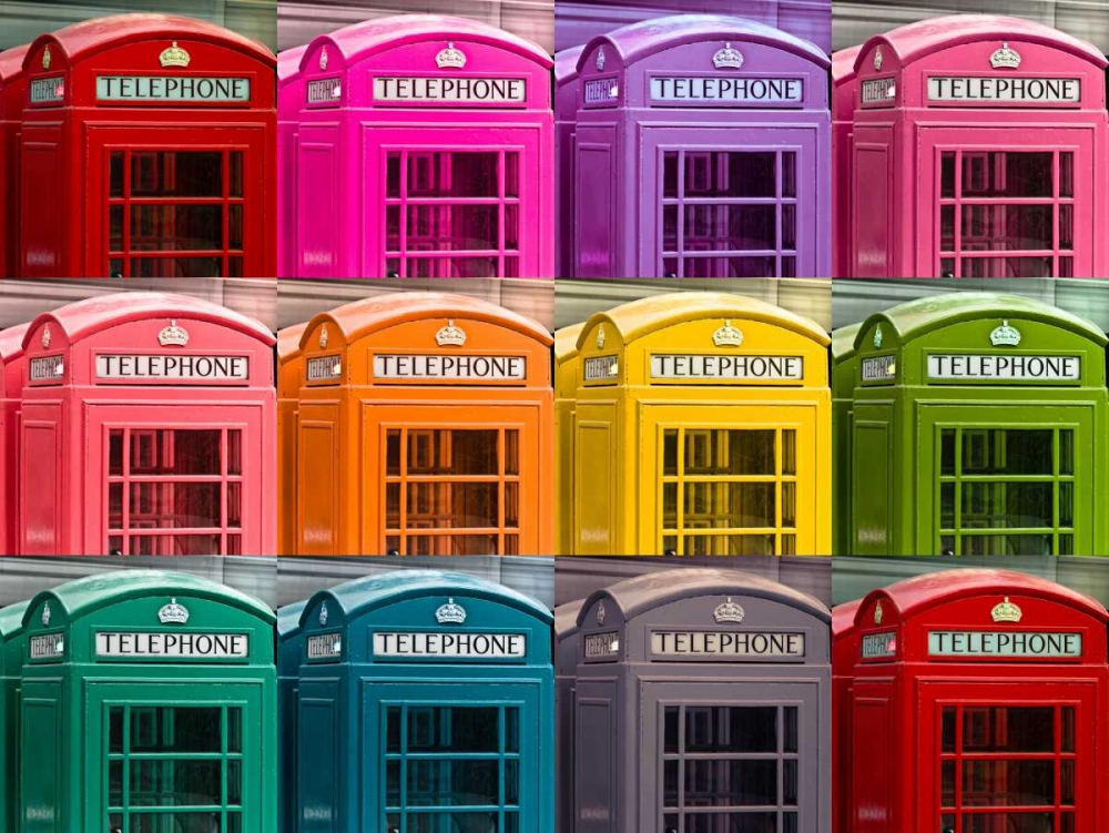 Muti coloured telephone boxes art print by Assaf Frank for $57.95 CAD