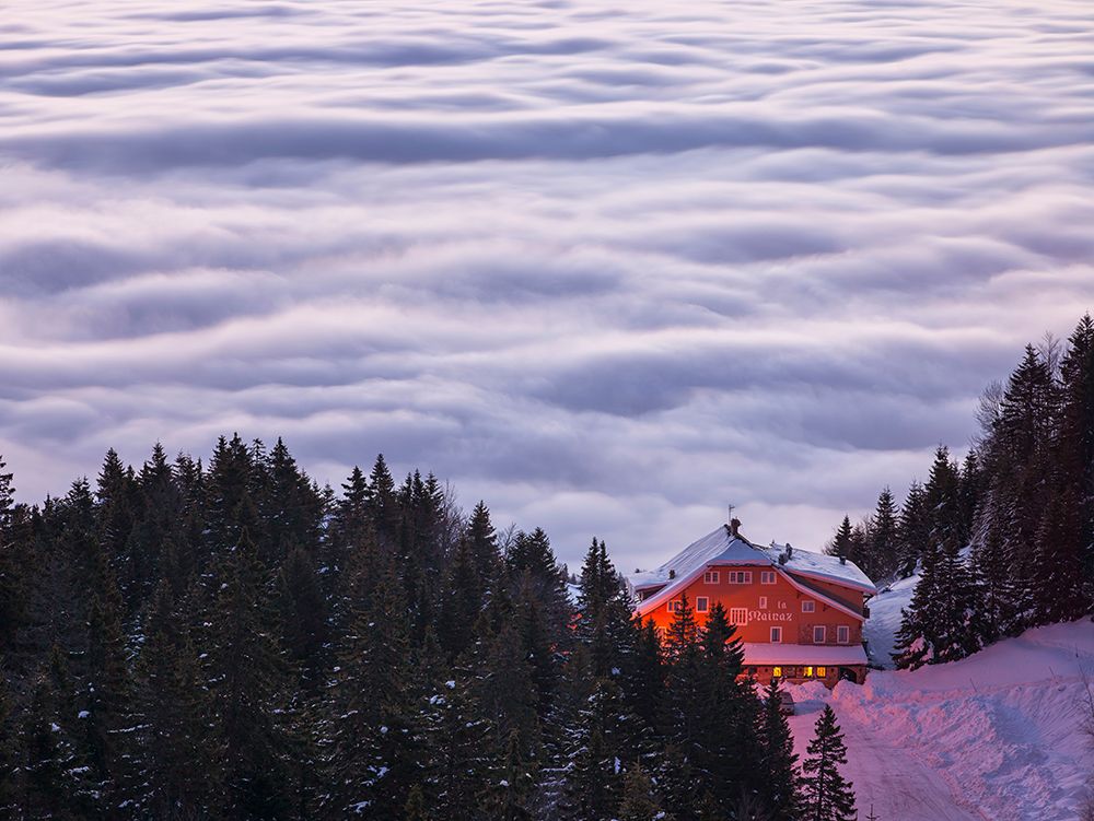 Chalet above clouds at sunrize,La Mainaz\
, Route de la Faucille, France art print by Assaf Frank for $57.95 CAD