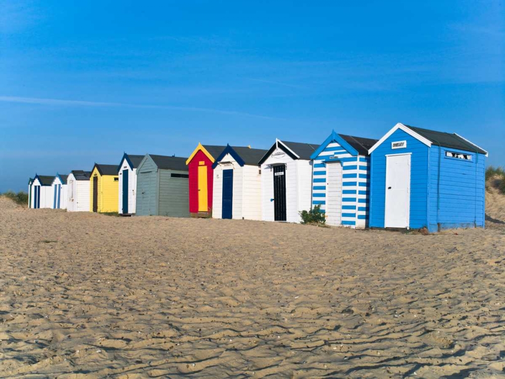 Beach huts in a row at sunrise art print by Assaf Frank for $57.95 CAD