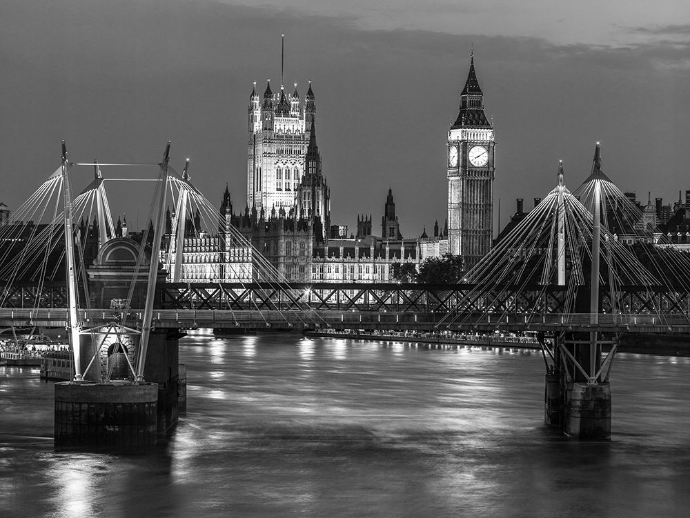 London-River Thames-Waterloo brigde and houses of parliment at night art print by Assaf Frank for $57.95 CAD