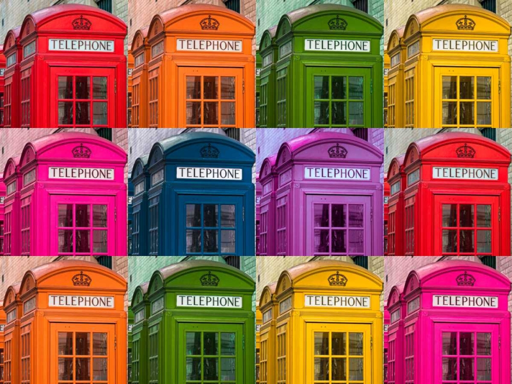 Muti coloured telephone boxes art print by Assaf Frank for $57.95 CAD