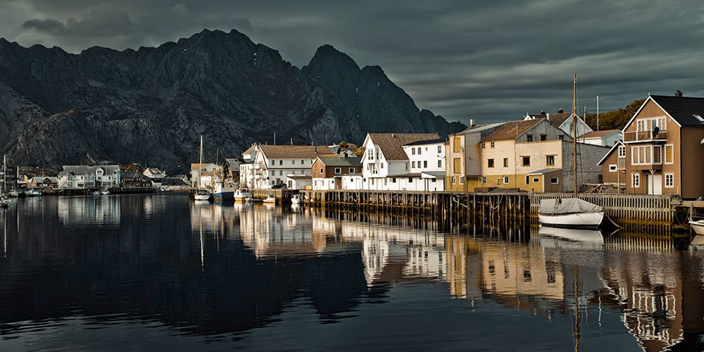 Small village on coastline, Lofoten, Norway art print by Assaf Frank for $57.95 CAD