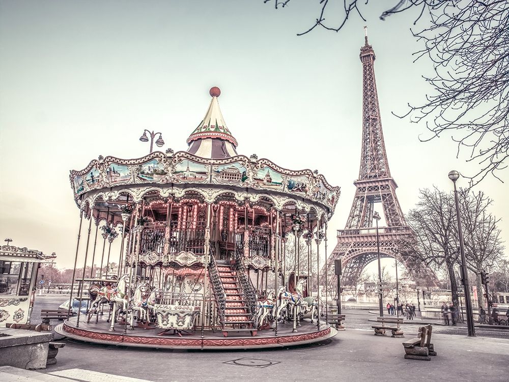 Carousel and the Eiffel tower art print by Assaf Frank for $57.95 CAD