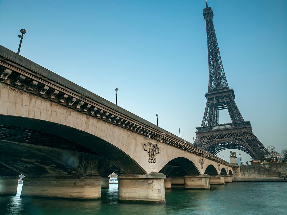 Bridge over river Siene with Eifflel tower in background, Paris, France art print by Assaf Frank for $57.95 CAD
