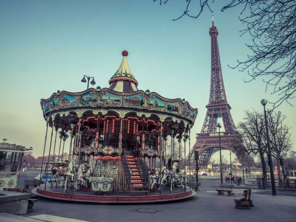 Carousel with the Eiffel tower in the background art print by Assaf Frank for $57.95 CAD