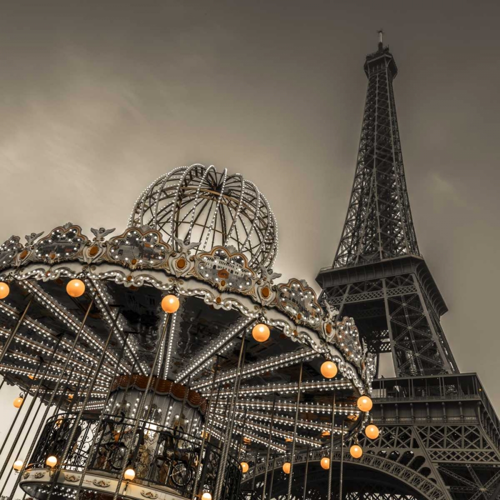 Carousel with the Eiffel tower in the background art print by Assaf Frank for $57.95 CAD