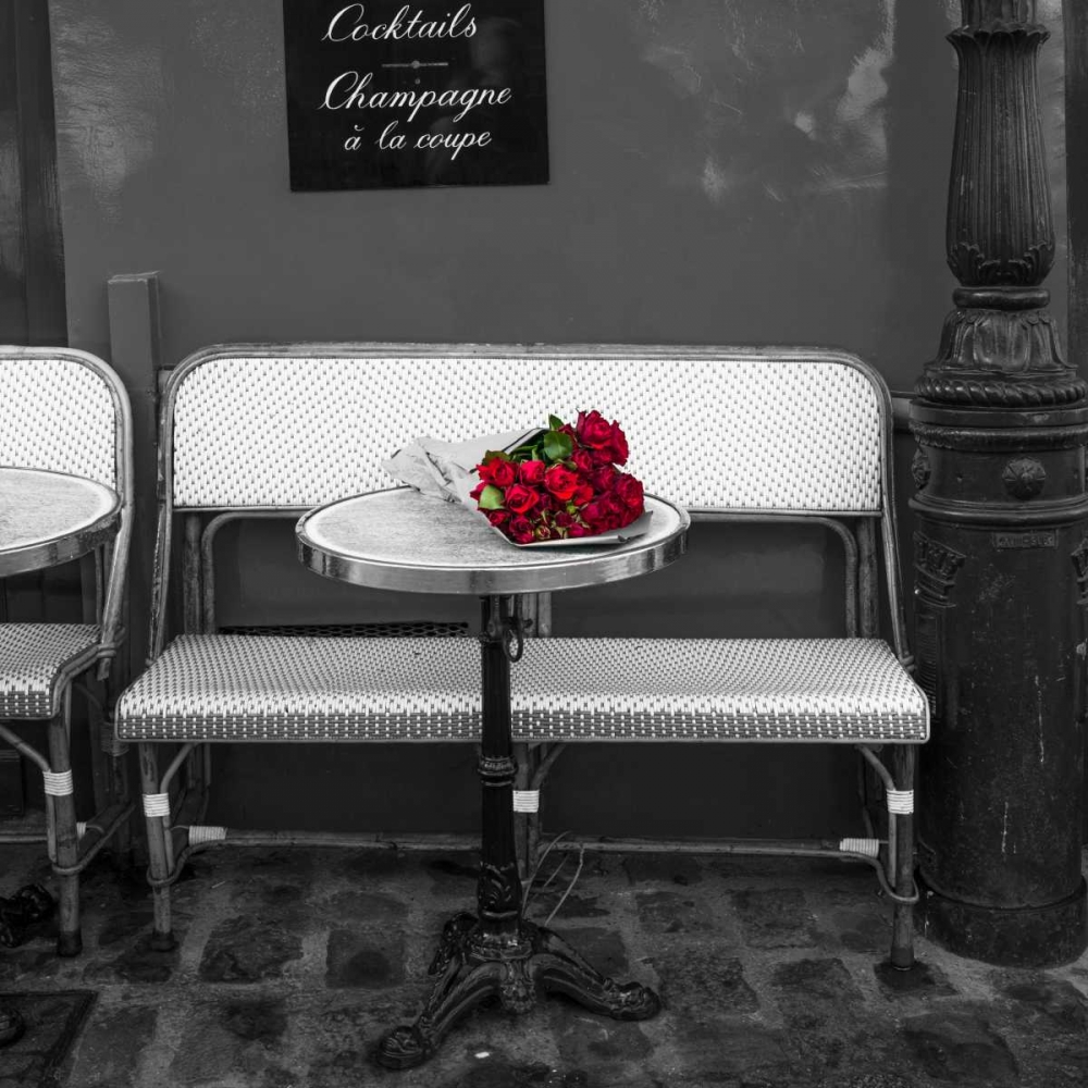 Bunch of flowers on sidewalk cafe table, Paris, France art print by Assaf Frank for $57.95 CAD