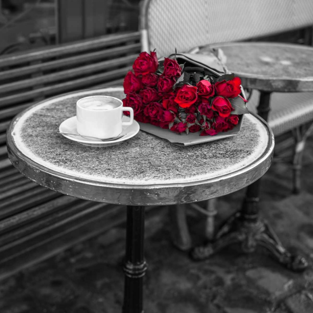 Bunch of flowers on sidewalk cafe table, Paris, France art print by Assaf Frank for $57.95 CAD