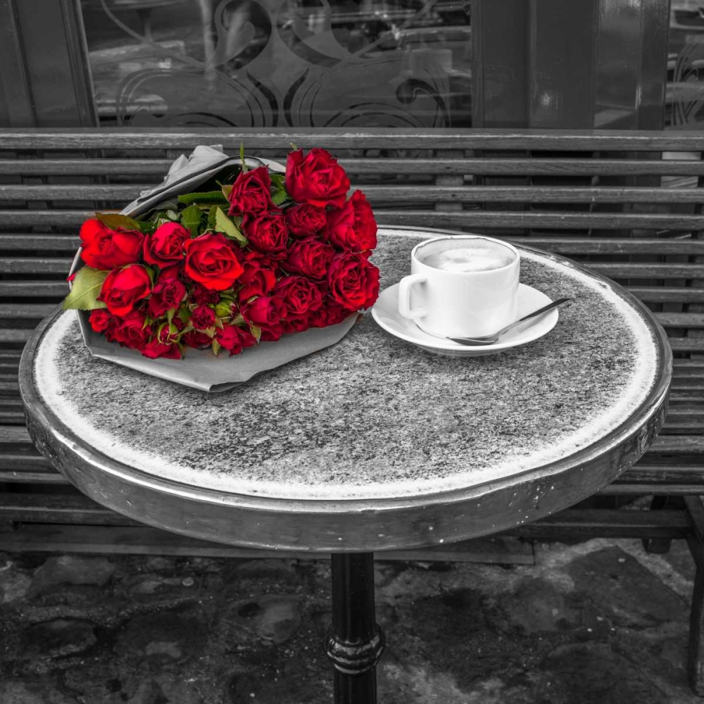 Bunch of flowers on sidewalk cafe table, Paris, France art print by Assaf Frank for $57.95 CAD
