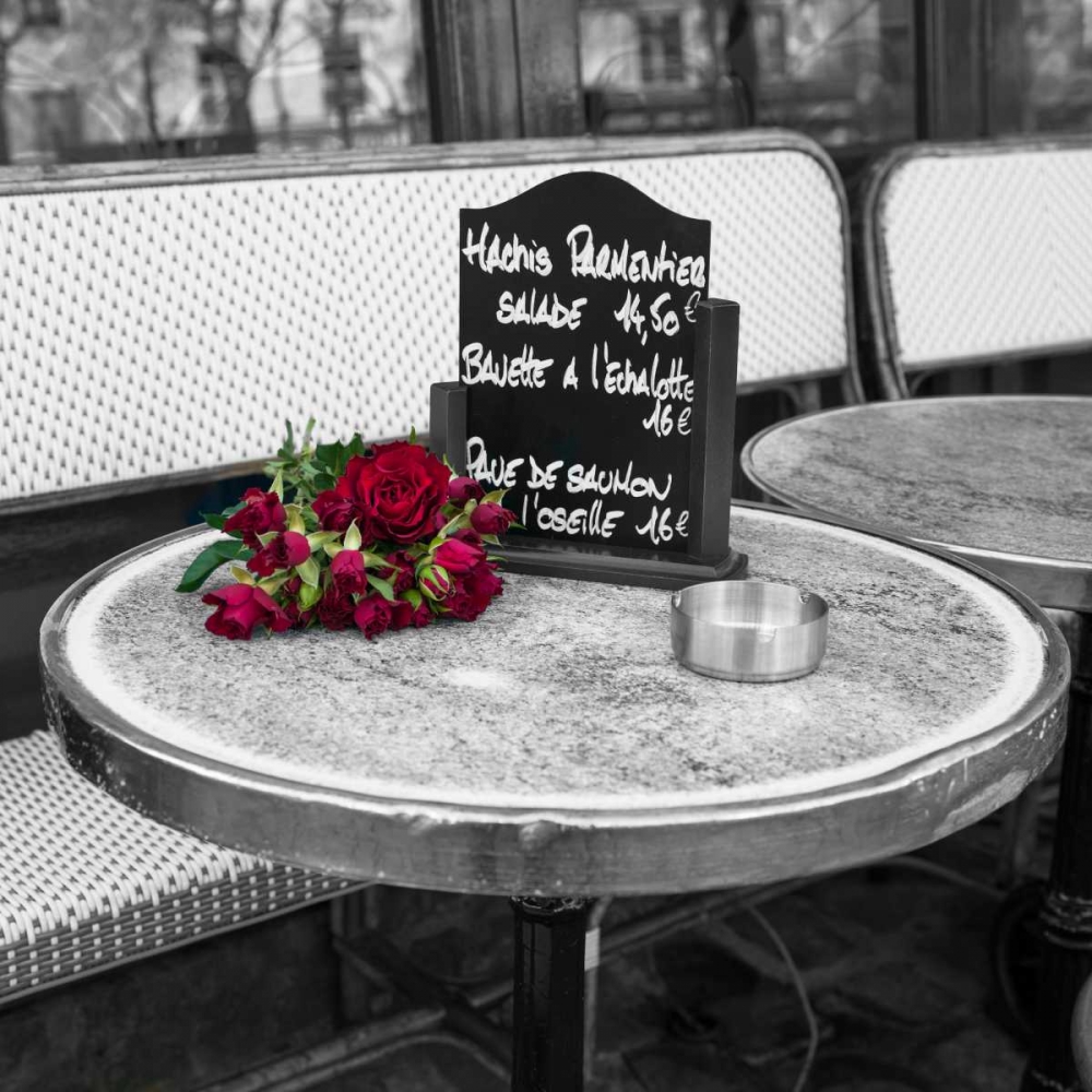 Bunch of flowers on sidewalk cafe table, Paris, France art print by Assaf Frank for $57.95 CAD