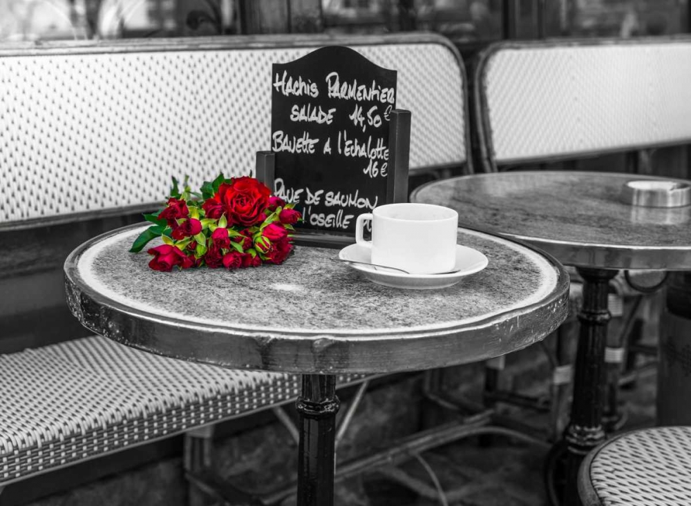 Bunch of flowers on sidewalk cafe table, Paris, France art print by Assaf Frank for $57.95 CAD