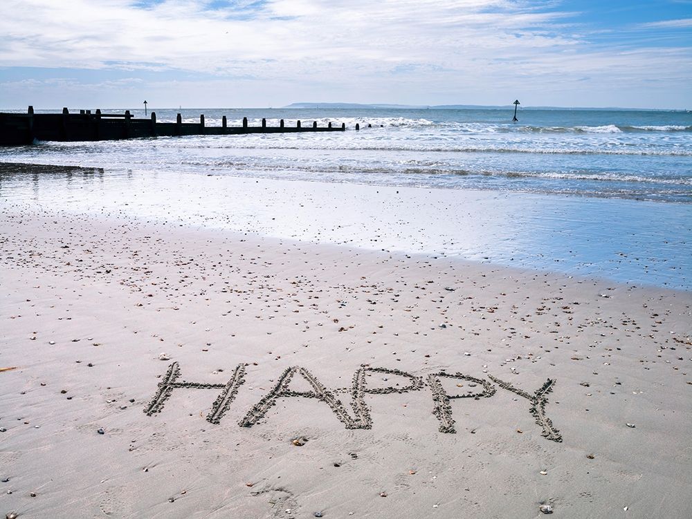 HAPPY written on beach art print by Assaf Frank for $57.95 CAD