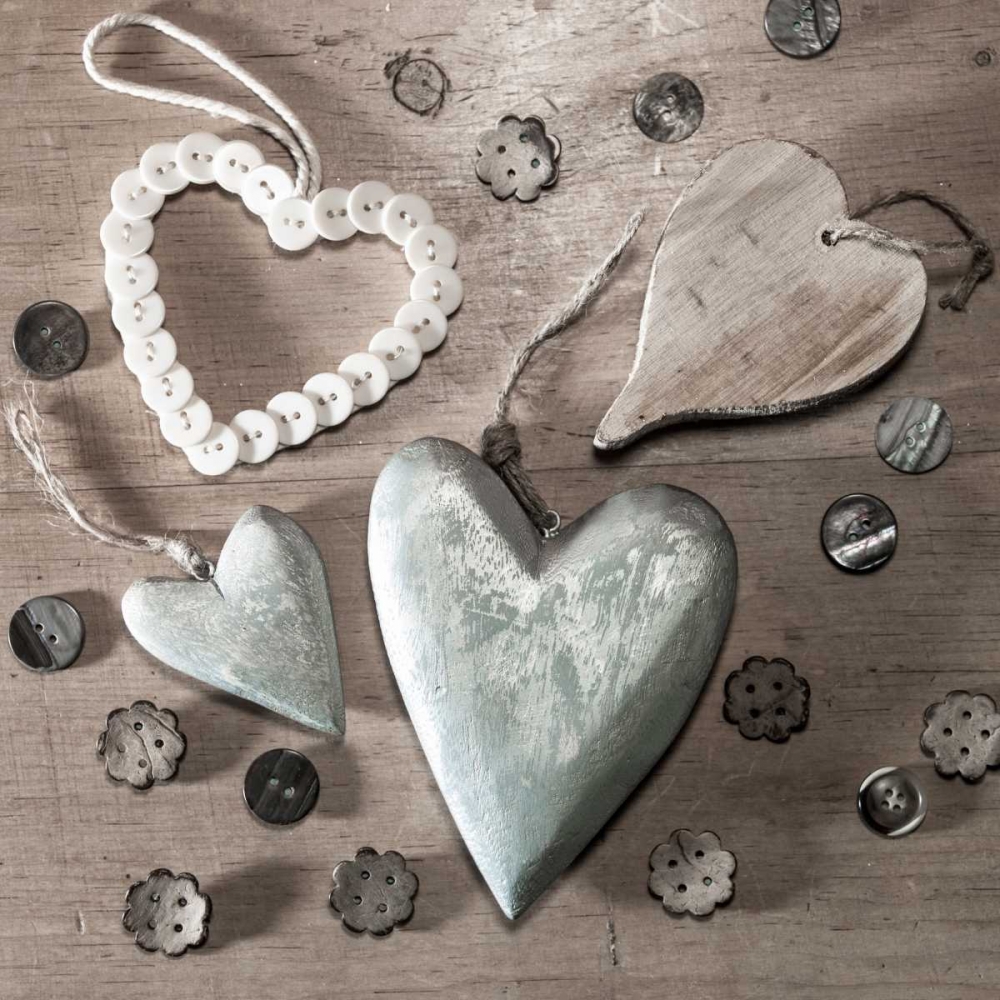 Assorted wooden hearts and buttons art print by Assaf Frank for $57.95 CAD