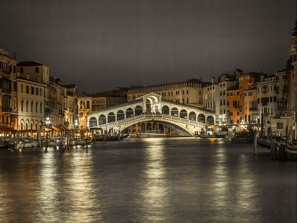 The grand canal and the Rialto bridge at night, Venice, Italy art print by Assaf Frank for $57.95 CAD