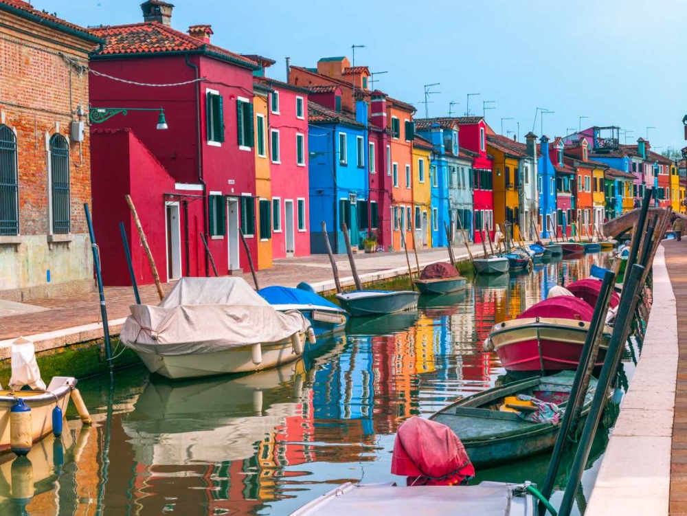 Multi-Coloured houses next to a canal, Burano, Italy art print by Assaf Frank for $57.95 CAD