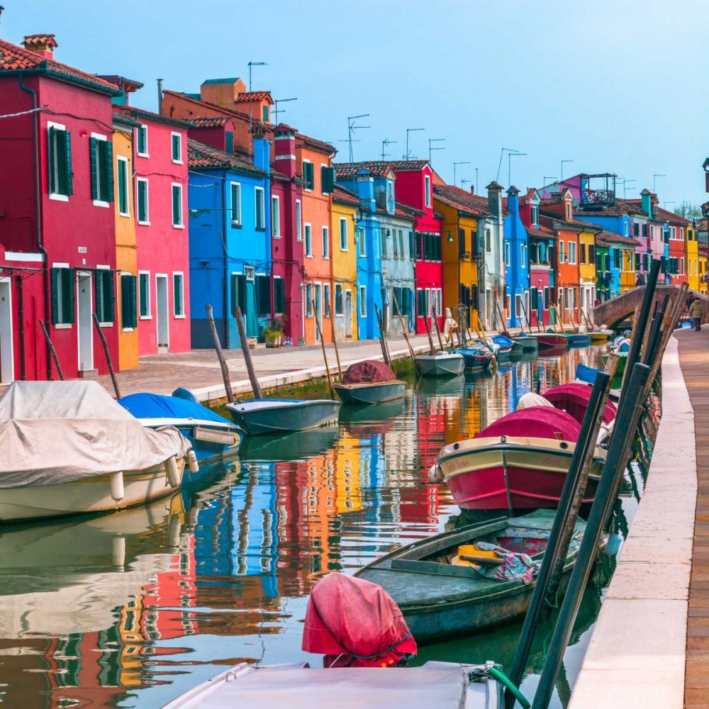 Multi-Coloured houses next to a canal, Burano, Italy art print by Assaf Frank for $57.95 CAD