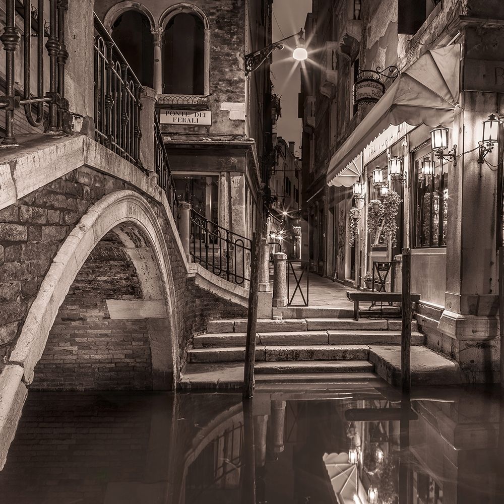 Night shot of cafe by narrow canal-Venice-Italy art print by Assaf Frank for $57.95 CAD