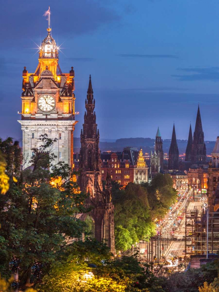 Princess streen and the Balmoral Hotel and night, Edinbrugh, Scotland art print by Assaf Frank for $57.95 CAD