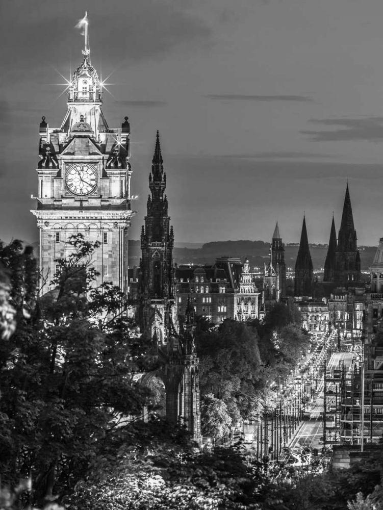 Princess streen and the Balmoral Hotel and night, Edinbrugh, Scotland, FTBR-1800 art print by Assaf Frank for $57.95 CAD