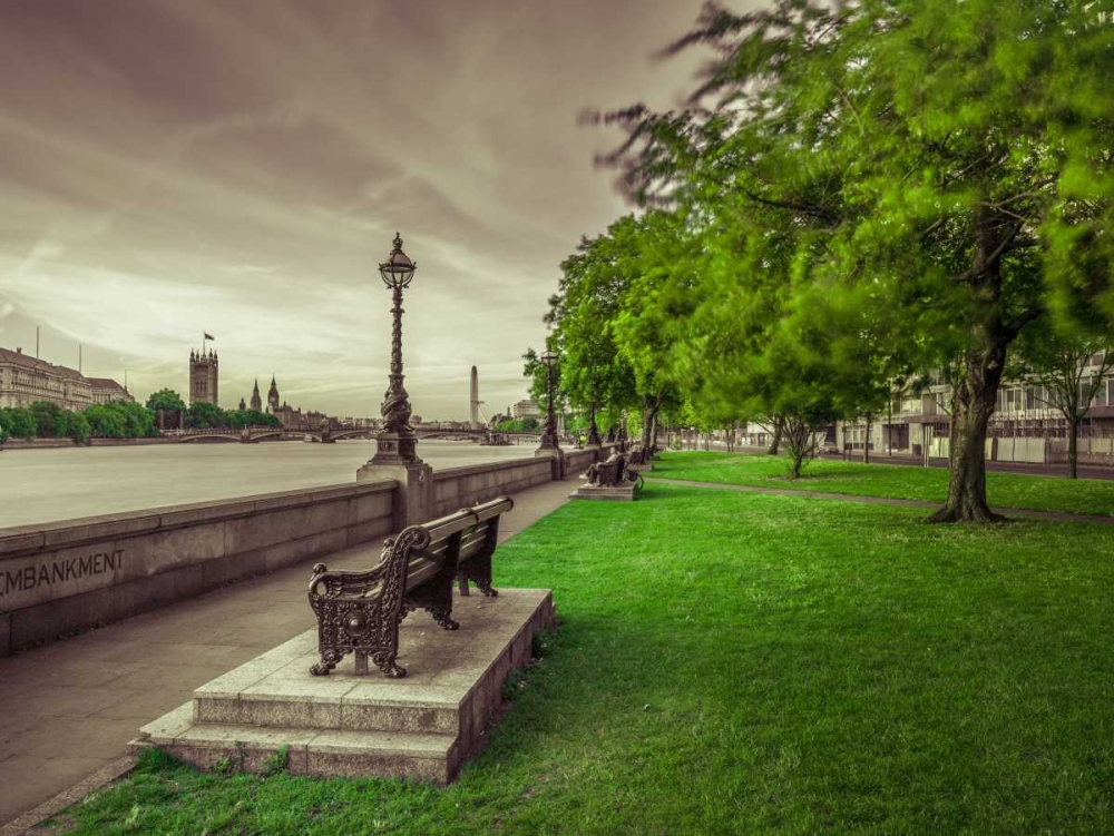 Bench at the park by the river Thames, London, UK art print by Assaf Frank for $57.95 CAD