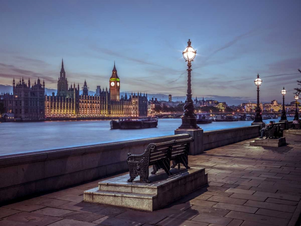 Benchs by the walkway next to river thames, London, Uk art print by Assaf Frank for $57.95 CAD